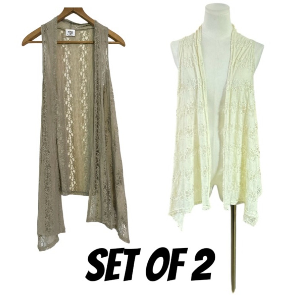 Y2K Mad Style Set of‎ 2 Lace Vests in Beige and Cream one size fits most (E37)